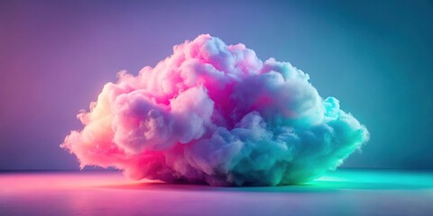Fototapeta premium A fluffy cotton cloud illuminated with vibrant pink and blue lighting, casting a soft glow across the surface below.