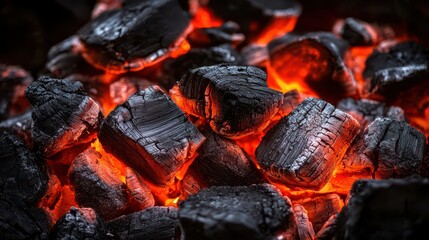 Glowing embers charcoal in barbecue grill