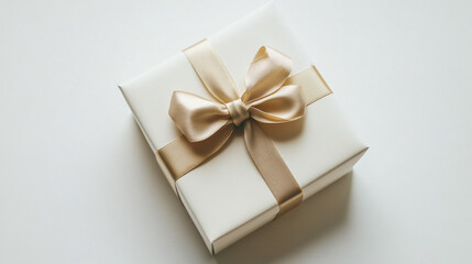 Elegant White Gift Box with Gold Ribbon and Bow