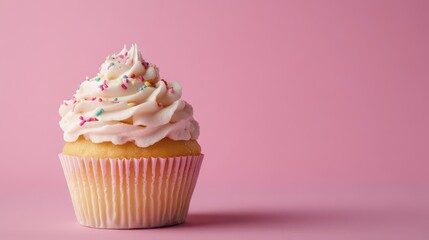 Delightful Vanilla Cupcake with Frosting and Sprinkles