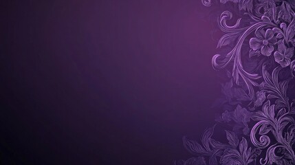 Elegant violet-purple backdrop adorned with intricate lace-inspired floral patterns on the left, ideal for creating sophisticated banners or poster templates.