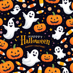 Naklejka premium halloween seamless background Exciting and hunting candy.