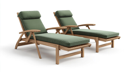 Wooden Patio Lounge Chairs with Green Cushions  Relaxing Outdoor Furniture