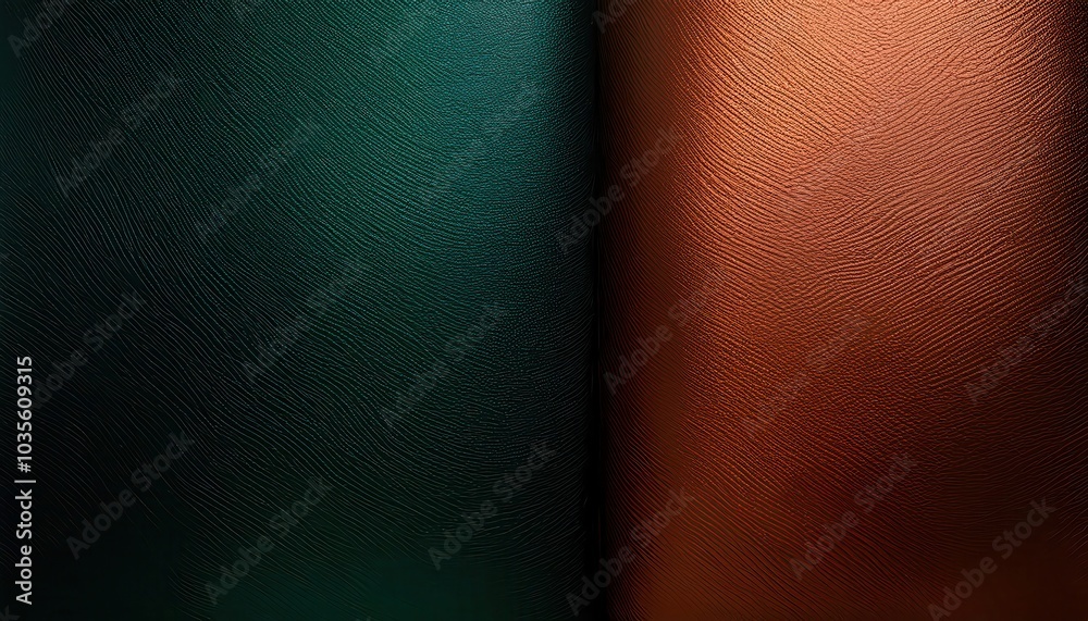 Poster high-contrast metallic gradient texture. dynamic copper and emerald rippled surface with fine horizo