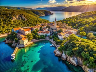 Aerial View of Cres Island's Stunning Landscape and Skyline in Croatia