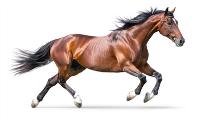 Obraz premium Powerful Chestnut Horse Galloping Isolated on White Background
