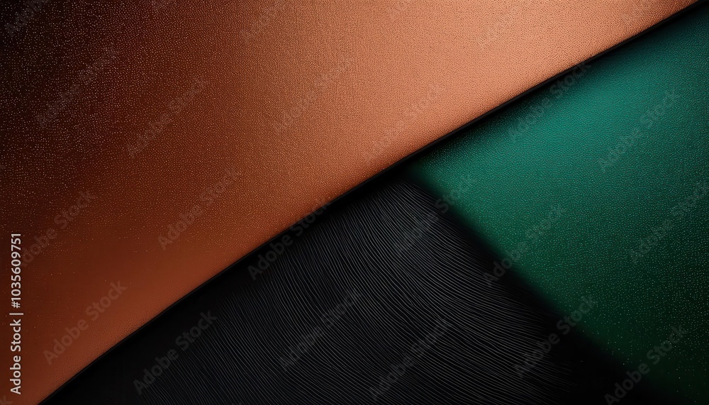Poster high-contrast metallic gradient texture. dynamic copper and emerald rippled surface with fine horizo