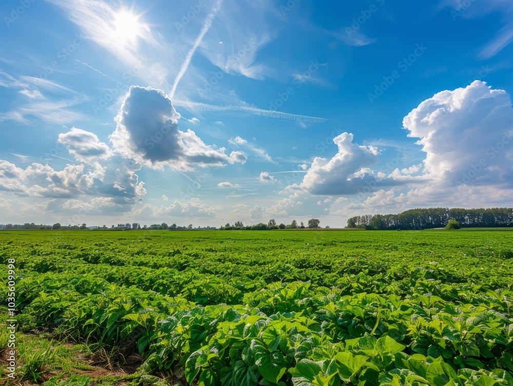 Wall mural serene beauty: captivating views of a dutch potato field under a summer sky