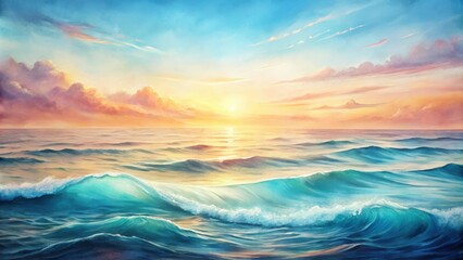 Serene Sunset Over the Ocean with Rolling Waves and a Golden Sky