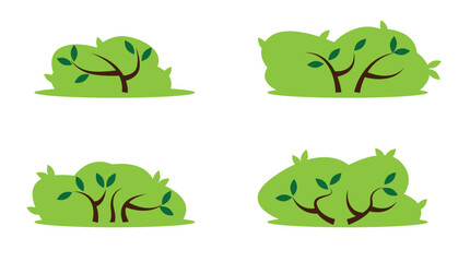 Set of Green Bushes Flat Style. Plants and nature concept vector art
