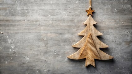 Rustic Wooden Christmas Tree Ornament on Weathered Grey Background
