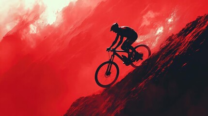 A person biking up a steep incline, focusing on strength and determination