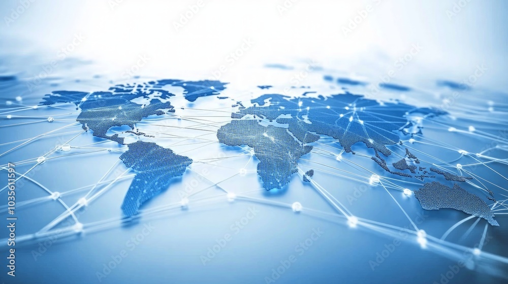 Wall mural global digital connectivity, abstract representation of the internet, interconnected nodes and lines