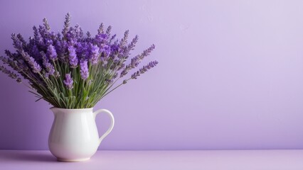 Fototapeta premium Immerse yourself in the calming effect of a lavender pastel purple aesthetic background, enhanced with delicate lavender flowers, offering a dreamy and tranquil visual experience