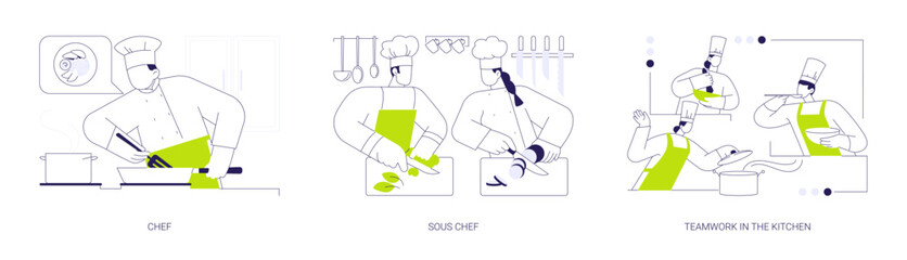 Restaurant kitchen staff abstract concept vector illustrations.