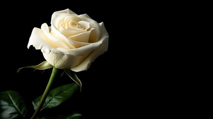 Fototapeta premium Beautiful white rose on a black background showcasing elegance and delicacy of nature