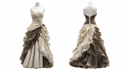 mockup of a strapless gungaree full dress, featuring contrasting styles in front and back views, on a transparent backgrounds