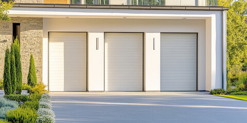 Fototapeta premium Automatic garage door in a private home. Individual parking, closed garage modern