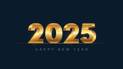 New Year 2025 gold number typography greeting card design on dark background. Vector holiday composition of numbers.