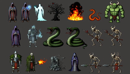 Dark wizard and serpent monster surrounded by magical energy