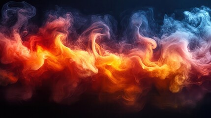 abstract smoke round frame with vibrant orange red and yellow hues swirling dramatically against a deep black background creating a mesmerizing visual explosion