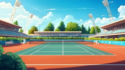 Obraz premium View of the tennis court stadium, which is magnificent and modern