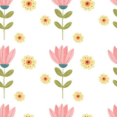 Seamless colorful charcoal doodle flowers. Hand draw illustration for printing . soft pastel flowers, perfect for textiles and decor