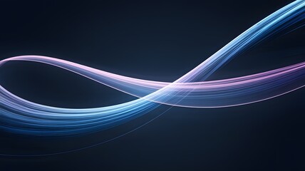 an abstract design with flowing light trails in shades of blue and purple against a dark background. The smooth curves and gradients create a sense of movement and depth
