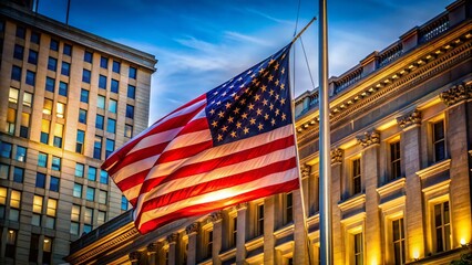 American Flag at Half-Staff Symbolizing Grief and Mourning in a National Tribute
