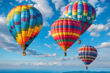 Obraz premium Colorful Hot Air Balloons Soaring Against a Bright Blue Sky