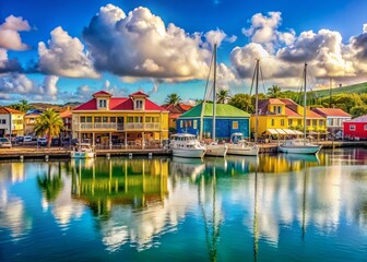 Vibrant Colorful Shops at the Harbour in St Johns, Antigua - A Stunning High Dynamic Range Scene