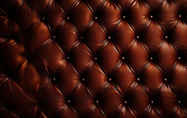 Naklejka premium Rich brown leather tufted upholstery with shiny buttons, creating a luxurious and elegant backdrop.