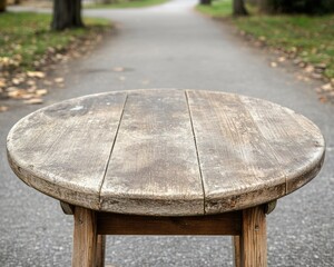 Fototapeta premium Wooden table that is sitting on the side of the road - Outdoor