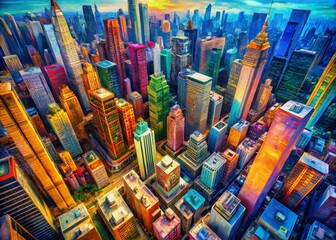 Obraz premium Artistic Abstract Cityscape of Skyscrapers Captured by Drone Photography for Urban Aesthetic