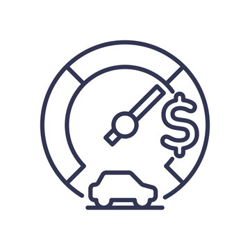 recommend clip art: Car speedometer with dollar sign symbolizes financial gains through efficient driving.