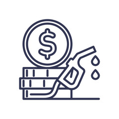 Coins and fuel pump symbolize saving money on fuel costs.