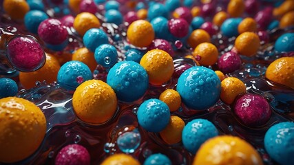 Fototapeta premium Abstract Colorful Glowing Spheres as Cells or Viruses in Space, a Futuristic Science Illustration