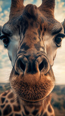 Obraz premium The Majestic Silhouette of a Wild Giraffe: Towering Above the Savannah, This Graceful Creature Represents the Beauty and Serenity of Life in the African Wilderness