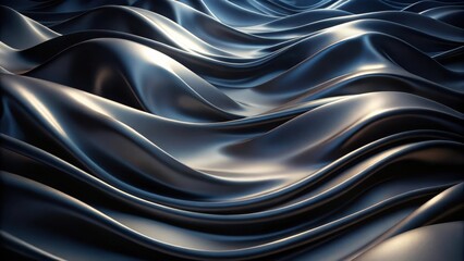 Abstract Saturated Black Satin Draped in a Wavy Pattern with Gentle Lighting