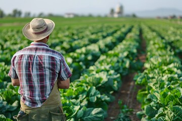 A Farmer Overlooking a Lush Vegetable Field