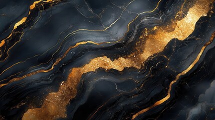 Obraz premium black marble texture with elegant gold veins running through it creating a luxurious and sophisticated background pattern perfect for upscale design projects