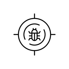 Malware bug target icon. Simple outline style. Network vulnerability, virus, malware, ransomware, fraud, spam, phishing, scam, hacker attack, IT security concept. Thin line symbol.