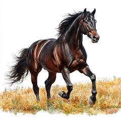 Obraz premium Majestic Black Horse Watercolor Portrait on White Background