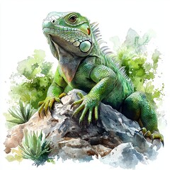 Fototapeta premium Vibrant Watercolor Portrait of Lizard on White Background