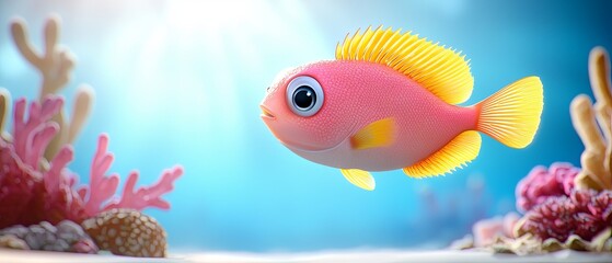 Naklejka premium Colorful Fish Swimming in Vibrant Coral Aquarium