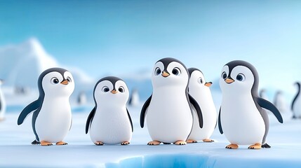 Naklejka premium Group of Penguins on an Iceberg in Antarctica