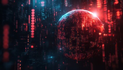 Obraz premium Futuristic Digital Globe With Red and Blue Binary Code