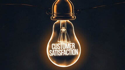 Illuminating Customer Satisfaction: Glowing lightbulb with the words "Customer Satisfaction" inscribed, set against a dark background. A powerful visual for marketing and business concepts. 