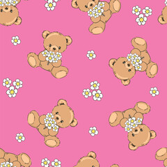 Cute Teddy Bear pattern seamless, vector illustration Hand Drawn Cute print design