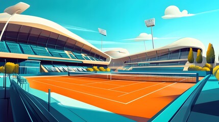 View of the tennis court stadium, which is magnificent and modern